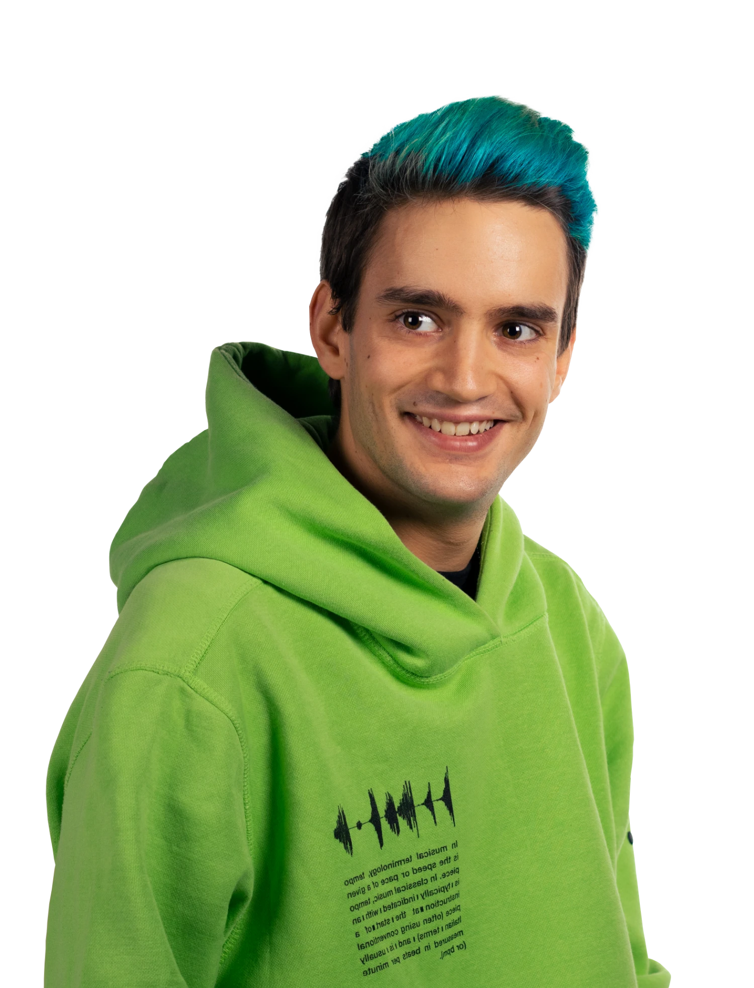 Imagen del mago para eventos y empresas Ivan Torres con una sudadera verde