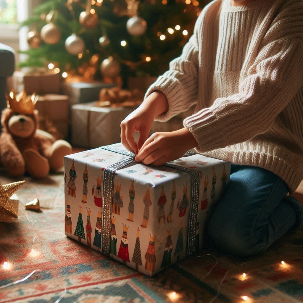 Imagen descriptiva de un niño quitando el envoltorio de un regalo de reyes para la entrada del blog ideas para regalar en reyes
